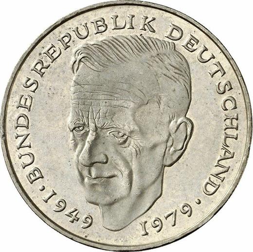 Аверс монеты - 2 марки 1990 года J "Курт Шумахер" - цена  монеты - Германия, ФРГ