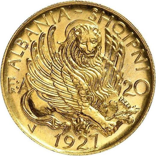 Reverso Pruebas 20 franga ari 1927 V "Skanderbeg" Inscripción PROVA - valor de la moneda de oro - Albania, Zog I