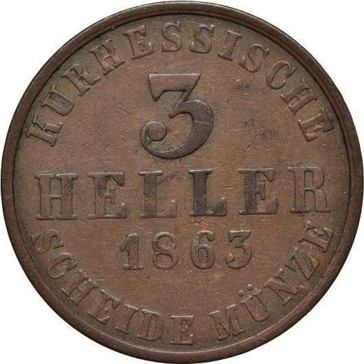 Реверс монеты - 3 геллера 1863 года - цена  монеты - Гессен-Кассель, Фридрих Вильгельм I