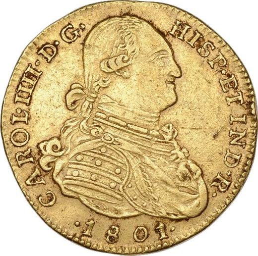 Аверс монеты - 4 эскудо 1801 года NR JJ - цена золотой монеты - Колумбия, Карл IV