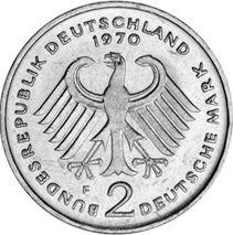 Rewers monety - 2 marki 1970 F "Theodor Heuss" - cena  monety - Niemcy, RFN