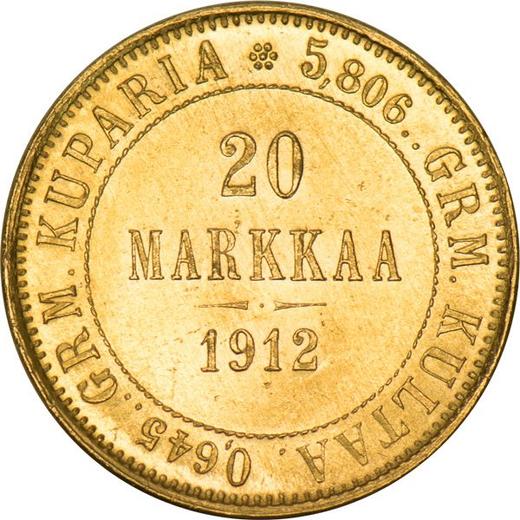Rewers monety - 20 marek 1912 L - cena złotej monety - Finlandia, Wielkie Księstwo