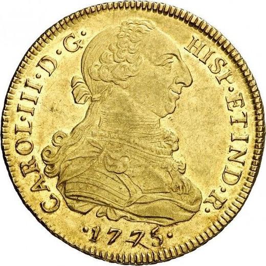 Аверс монеты - 8 эскудо 1775 года MJ - цена золотой монеты - Перу, Карл III