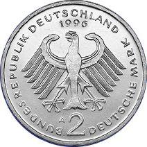 Reverse 2 Mark 1996 A "Ludwig Erhard" -  Coin Value - Germany, FRG