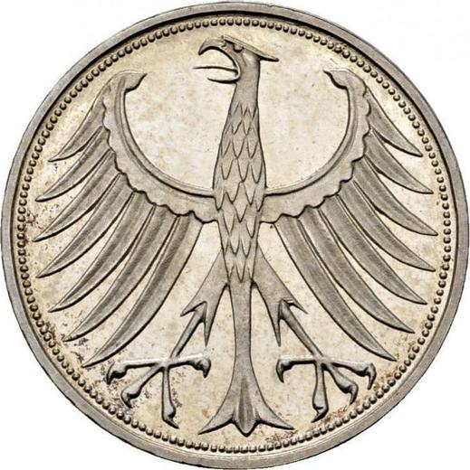 Реверс монеты - 5 марок 1956 года J - цена серебряной монеты - Германия, ФРГ