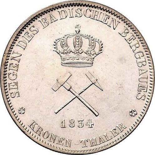 Реверс монеты - Талер 1834 года "Баденские шахты" - цена серебряной монеты - Баден, Леопольд