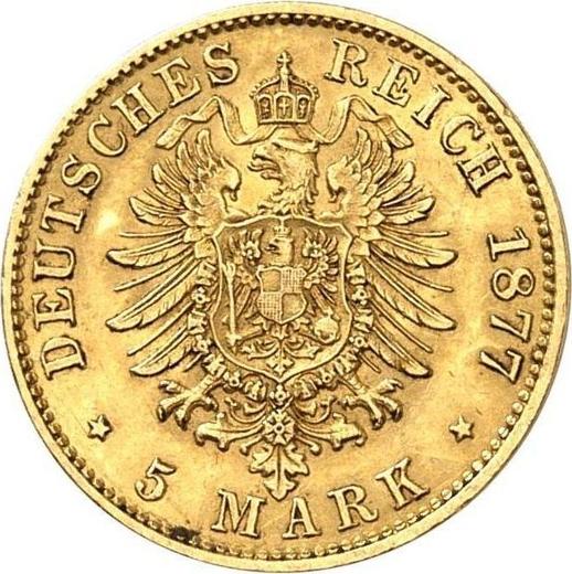 Reverso 5 marcos 1877 J "Hamburg" - valor de la moneda de oro - Alemania, Imperio alemán
