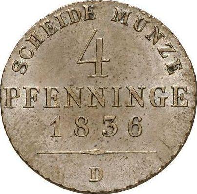 Rewers monety - 4 fenigi 1836 D - cena  monety - Prusy, Fryderyk Wilhelm III