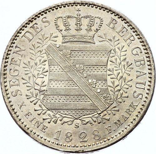 Reverso Tálero 1828 S "Minero" - valor de la moneda de plata - Sajonia, Antonio