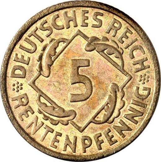 Аверс монеты - 5 рентенпфеннигов 1924 года D - цена  монеты - Германия, Bеймарская республика