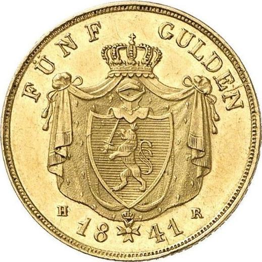 Reverso 5 florines 1841 C.V.  H.R. - valor de la moneda de oro - Hesse-Darmstadt, Luis II