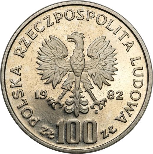 Аверс монеты - Пробные 100 злотых 1982 года MW "Аисты" Никель - цена  монеты - Польша, Народная Республика