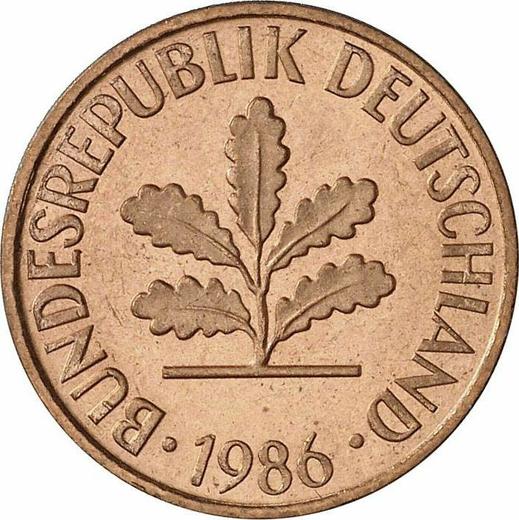 Реверс монеты - 2 пфеннига 1986 года F - цена  монеты - Германия, ФРГ