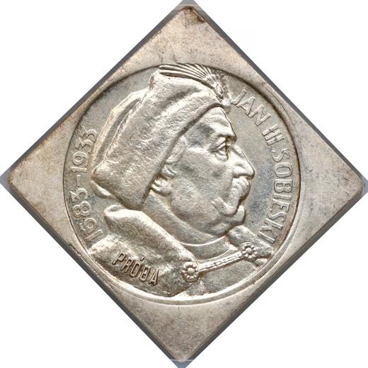 Reverso Pruebas 10 eslotis 1933 "Juan III Sobieski" Inscripción "PRÓBA" Klippe - valor de la moneda de plata - Polonia, Segunda República