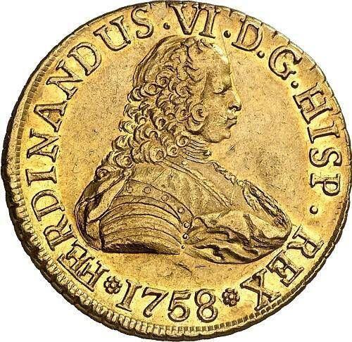 Anverso 8 escudos 1758 So J "Tipo 1750-1758" - valor de la moneda de oro - Chile, Fernando VI