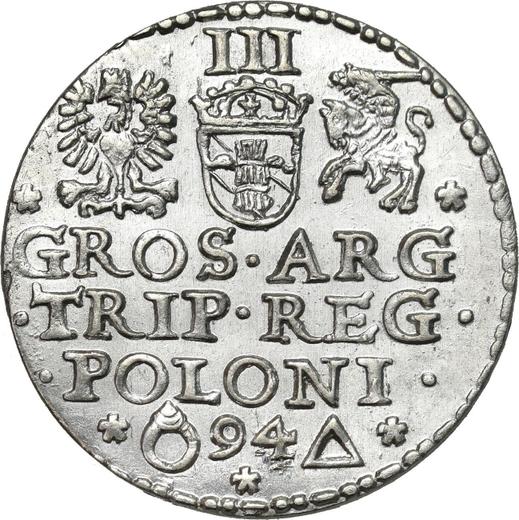 Reverso Trojak (3 groszy) 1594 "Casa de moneda de Malbork" - valor de la moneda de plata - Polonia, Segismundo III