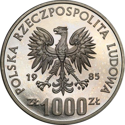 Аверс монеты - Пробные 1000 злотых 1985 года MW "40 лет ООН" Никель - цена  монеты - Польша, Народная Республика