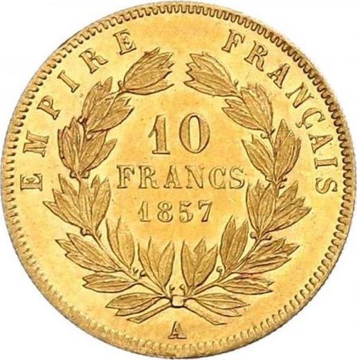 Reverso 10 francos 1857 A "Tipo 1855-1860" París - valor de la moneda de oro - Francia, Napoleón III Bonaparte