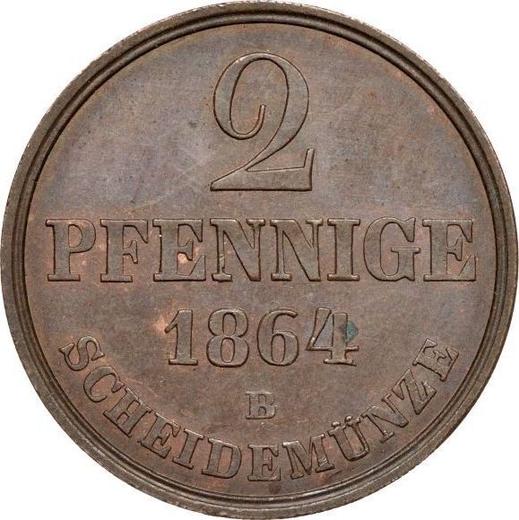 Реверс монеты - 2 пфеннига 1864 года B - цена  монеты - Ганновер, Георг V