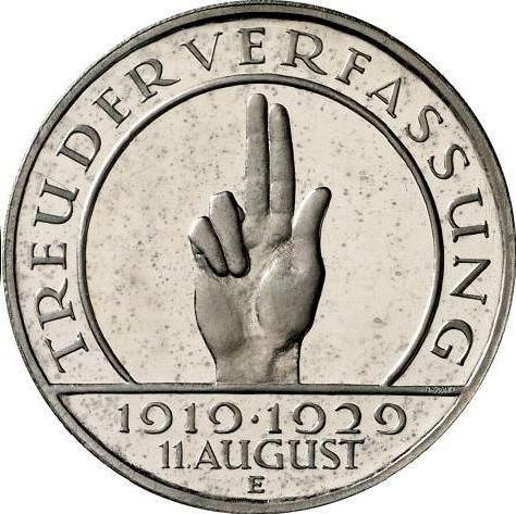 Reverso 3 Reichsmarks 1929 E "Constitución" - valor de la moneda de plata - Alemania, República de Weimar