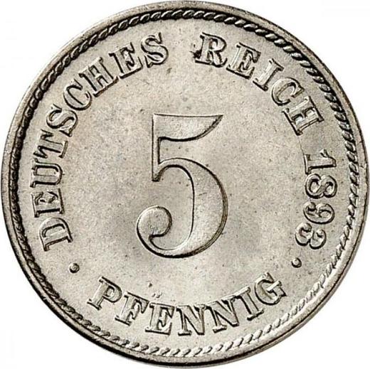 Anverso 5 Pfennige 1893 F "Tipo 1890-1915" - valor de la moneda  - Alemania, Imperio alemán