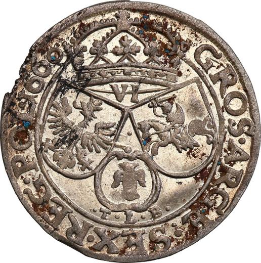 Реверс монеты - Шестак (6 грошей) 1660 года TLB "Портрет с обводкой" - цена серебряной монеты - Польша, Ян II Казимир