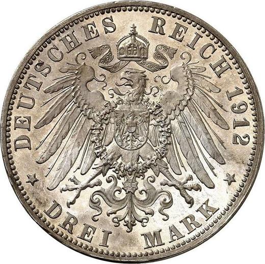 Reverso 3 marcos 1912 G "Baden" - valor de la moneda de plata - Alemania, Imperio alemán