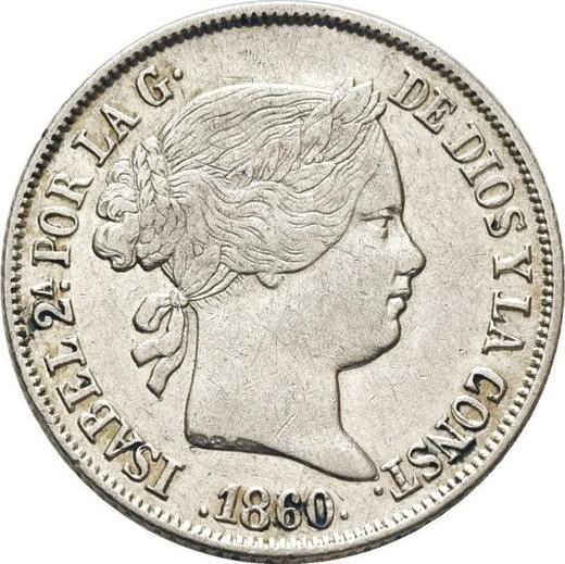 Awers monety - 4 reales 1860 Siedmioramienne gwiazdy - cena srebrnej monety - Hiszpania, Izabela II