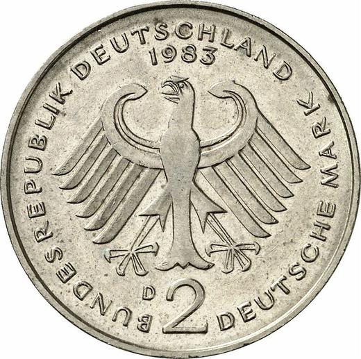 Reverso 2 marcos 1983 D "Theodor Heuss" - valor de la moneda  - Alemania, RFA