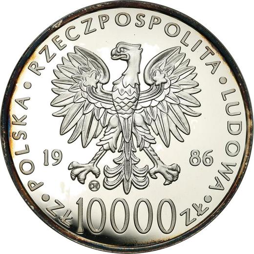 Аверс монеты - 10000 злотых 1986 года "Иоанн Павел II" Серебро - цена серебряной монеты - Польша, Народная Республика