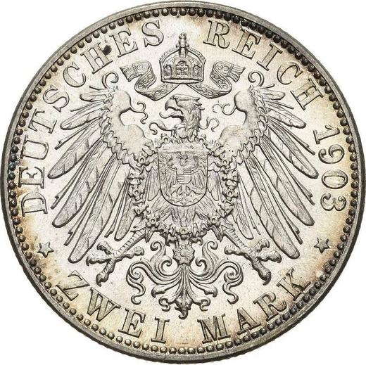 Reverso 2 marcos 1903 G "Baden" - valor de la moneda de plata - Alemania, Imperio alemán