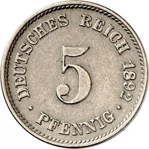 Аверс монеты - 5 пфеннигов 1892 года J "Тип 1890-1915" - цена  монеты - Германия, Германская Империя