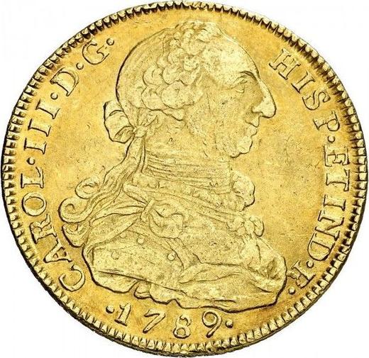 Awers monety - 8 escudo 1789 NR JJ - cena złotej monety - Kolumbia, Karol III
