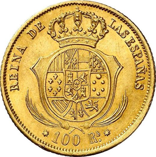 Реверс монеты - 100 реалов 1856 года Семиконечные звёзды - цена золотой монеты - Испания, Изабелла II