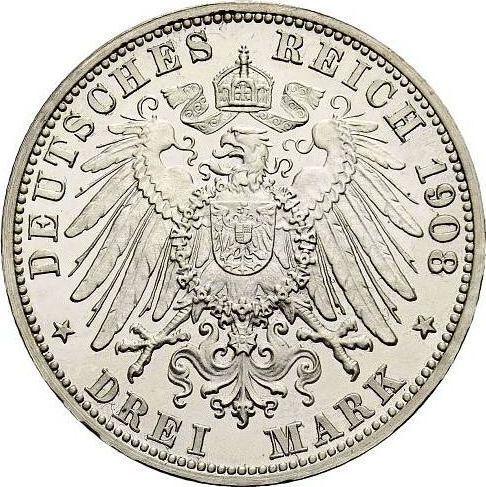 Rewers monety - 3 marki 1908 G "Badenia" - cena srebrnej monety - Niemcy, Cesarstwo Niemieckie