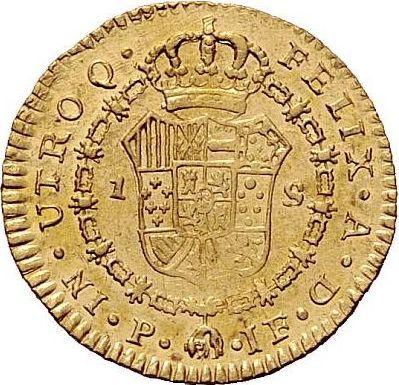 Reverse 1 Escudo 1802 P JF - Gold Coin Value - Colombia, Charles IV