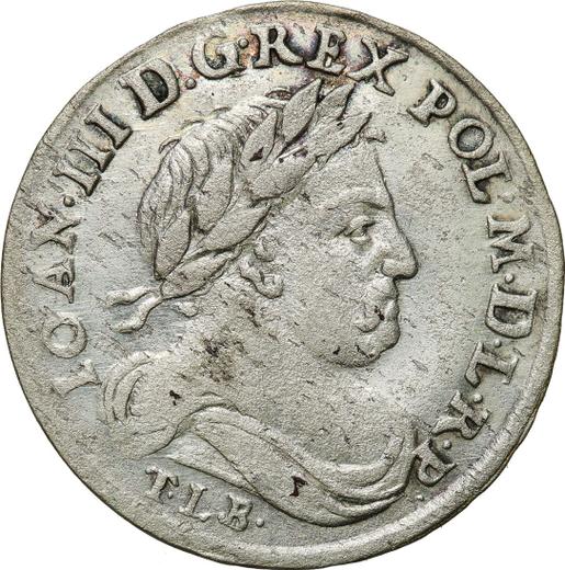Аверс монеты - Шестак (6 грошей) 1679 года TLB TLB TLB под портретом TLB под гербом - цена серебряной монеты - Польша, Ян III Собеский
