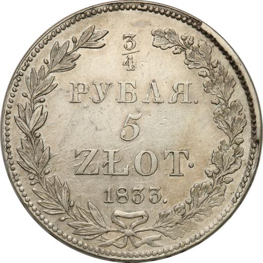 Rewers monety - 3/4 rubla - 5 złotych 1833 НГ - cena srebrnej monety - Polska, Zabór Rosyjski