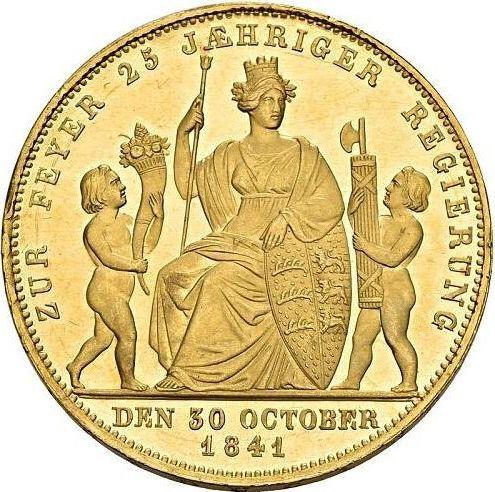 Reverso 4 ducados 1841 "25 aniversario del reinado de Guillermo I" - valor de la moneda de oro - Wurtemberg, Guillermo I