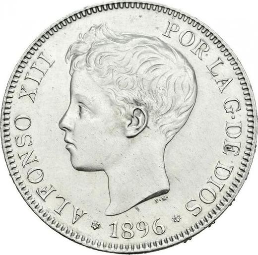 Аверс монеты - 5 песет 1896 года PGV - цена серебряной монеты - Испания, Альфонсо XIII