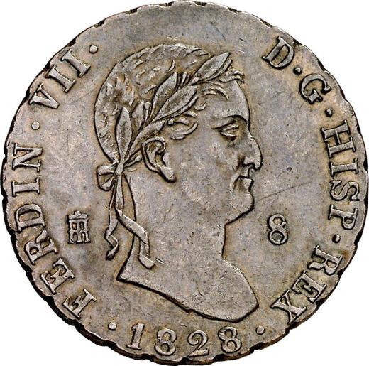 Аверс монеты - 8 мараведи 1828 года - цена  монеты - Испания, Фердинанд VII
