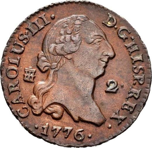 Аверс монеты - 2 мараведи 1776 года - цена  монеты - Испания, Карл III