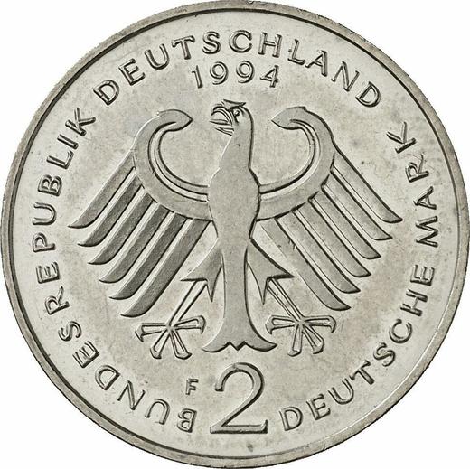 Rewers monety - 2 marki 1994 F "Franz Josef Strauss" - cena  monety - Niemcy, RFN