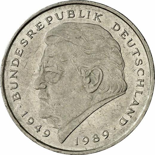 Awers monety - 2 marki 1993 A "Franz Josef Strauss" - cena  monety - Niemcy, RFN