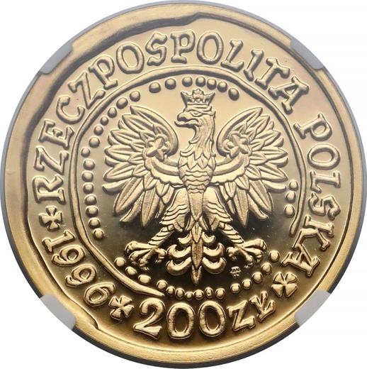 Anverso 200 eslotis 1996 MW NR "Pigargo europeo" - valor de la moneda de oro - Polonia, República moderna