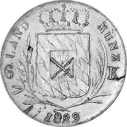 Реверс монеты - 6 крейцеров 1829 года - цена серебряной монеты - Бавария, Людвиг I