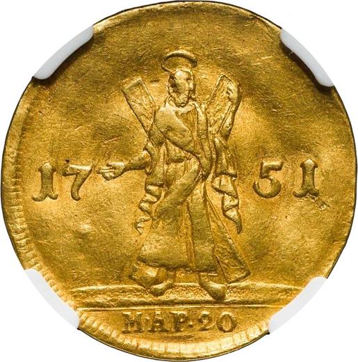 Reverso Chervonetz doble 1751 "Andrés el Apóstol en el reverso" "МАР. 20" - valor de la moneda de oro - Rusia, Isabel I