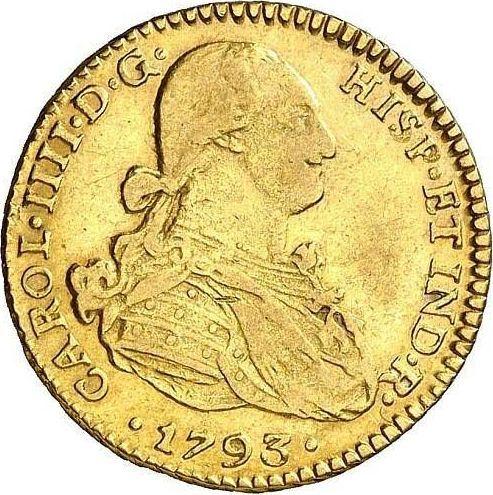 Awers monety - 2 escudo 1793 PTS PR - cena złotej monety - Boliwia, Karol IV