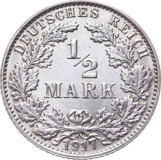 Аверс монеты - 1/2 марки 1917 года E "Тип 1905-1919" - цена серебряной монеты - Германия, Германская Империя