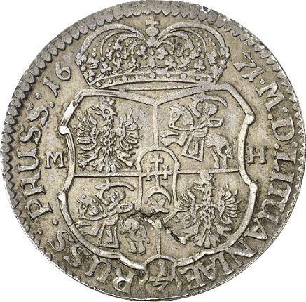 Реверс монеты - Пробная Злотовка (1/3 талера) 1671 года MH - цена серебряной монеты - Польша, Михаил Корибут